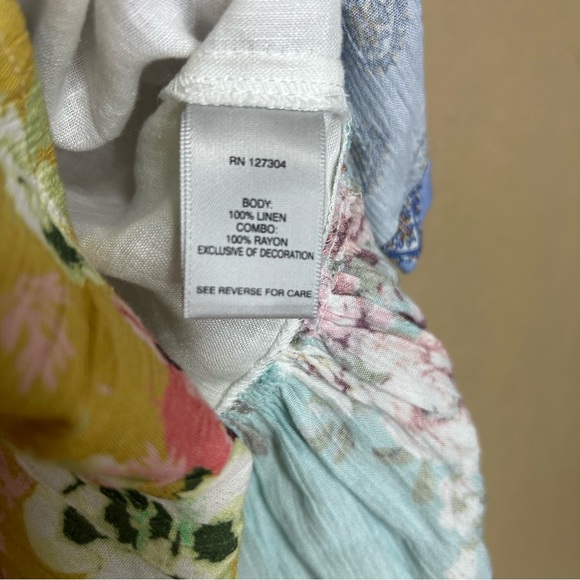 John Mark linen blend Aline embroidered top size medium floral flutter - Picture 5 of 9